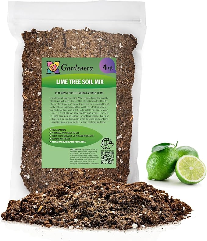 Gardenera's Premium Lime Soil Mix - Fast-Draining Potting Soil for Growing and Repotting Citrus Aurantifolia - 4 Quart