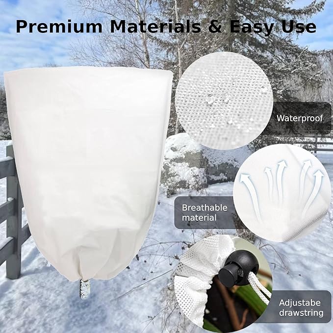 Famlife 4 Pack Plant Covers Freeze Protection - Frost Covers with Drawstring (31.5" x 47.3") Reusable Winter Plant Covers Freeze Protection - Frost Cloths for Outdoor Plants