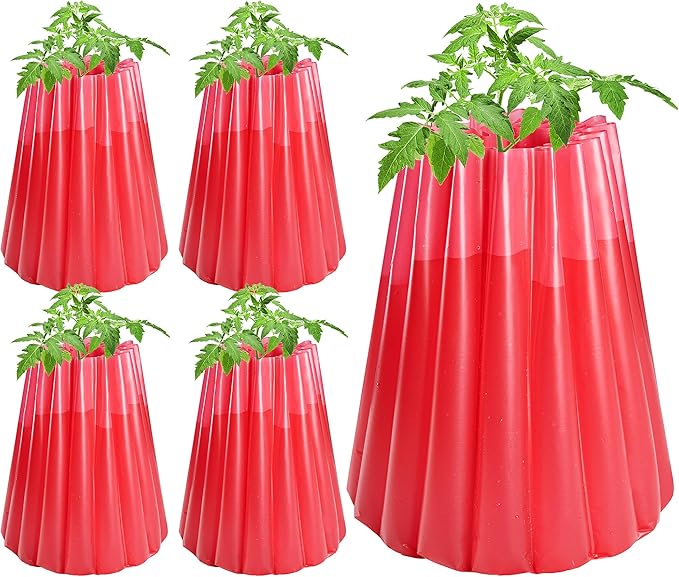 Adnee 5 Pack Water Filled Plant Protectors-19 x 17 Inch Reusable Wall of Water Plant Covers for Tomato Plants-Red Early Season Insulating Plant Protective Cover for Outdoor Winter Freeze Protection