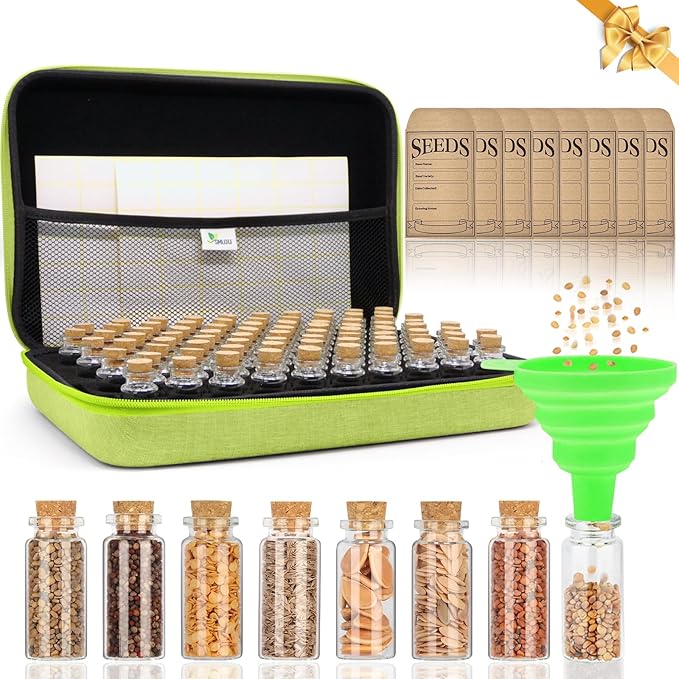 SMUJU 80 Slots Seed Storage Organizer with 40 Seed Envelopes, Sturdy Organizer Storage Box with Label Stickers, Glass Container for Flower Vegetable Garden Seed Saving (Seeds not Included)