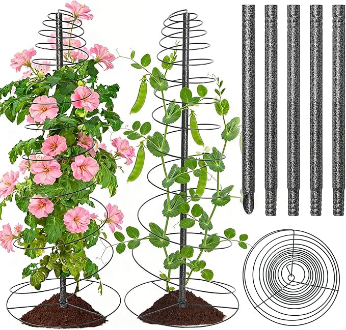 74in Tall Spiral Frame Trellis for Climbing Plants Outdoor, Heavy Duty Metal Garden Plant Tower, Rustproof Support for Pole Bean Cucumber Sweet Peas Clematis Vines, Anti-Tip Pot Indoor Decor, 1 Pack