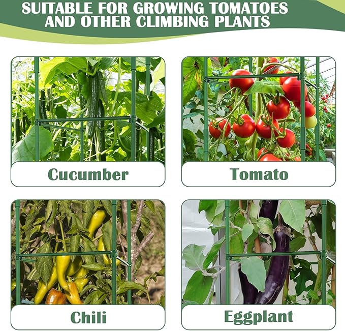 1 Pack Square Tomato Cage with Plant Cover Net 47'' Tall Plant Support Structures for Vegetables Large Climbing Plants Trellis Stakes for Garden, Pots, Raised Garden Bed Outdoor Supplies