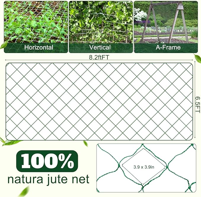 1 Piece Green Plant Support Netting Jute Net Heavy Duty Garden Plant Trellis Netting for Climbing Plants Outdoor Indoor Grow Net for Cucumber Vine Tomatoes Peas Flower Fruits Vegetables (8 ft)