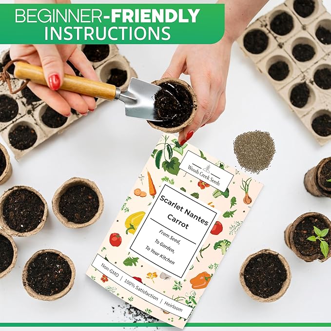 Woods Creek Seeds: Scarlet Nantes Carrot Seeds for Planting - Over 2,800 Heirloom Carrot Seed Pack - Non-GMO Carrots Seeds for Planting Outdoors or Indoors - Beginner Friendly Vegetable Gardening