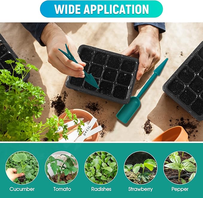 6-Set Seed Starter Tray with Grow Light, Seed Starting Trays Kits with Timing Controller Adjustable Humidity Domes Heightened Lids(12-Cells Per Tray)