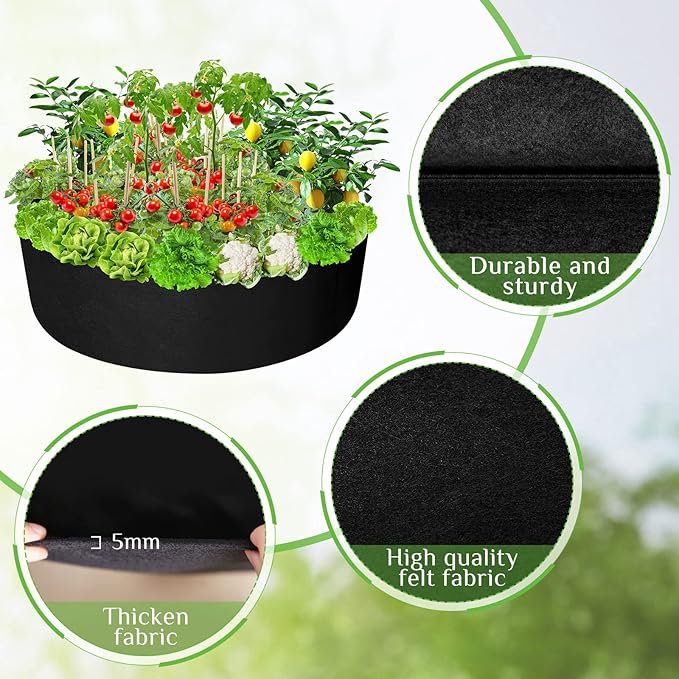 Zhehao 4 Pcs 50 Gallon Fabric Raised Planting Bed Round Garden Grow Bags Heavy Duty Breathable Fabric Raised Planter Container for Gardening Vegetables Herbs and Plants Outdoor