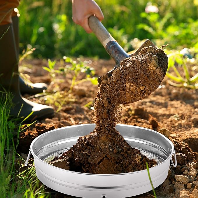 14.57'' Large Soil Sifter for Gardening with 1, 3, 6, 9, 12 mm Sieve Mesh Compost Dirt Sifter with Handle Garden Sand Soil Rock Sieve for Dirt Sand Rocks Pellet Gravel (Sliver)