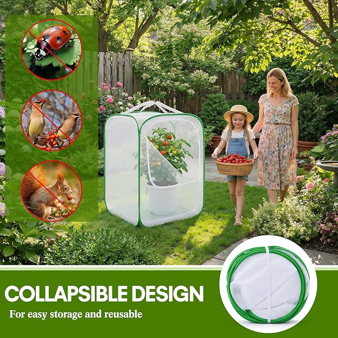 2 Pack Mesh Plant Covers 24 x 24 x 36 Inch Tomato Crop Netting Cage Garden Tents for Plant Protection from Insects Animals Outdoor Tall Crop Cage for Fruit, Vegetables, Flowers and Herbs