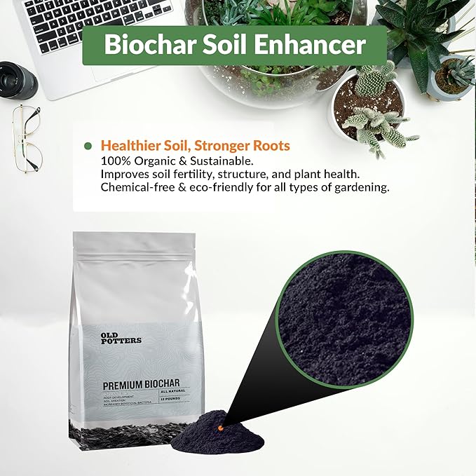 Old Potters Premium Biochar Soil Enhancer – 100% Organic Charcoal Amendment for Improved Soil Health and Plant Growth (24 Quarts)