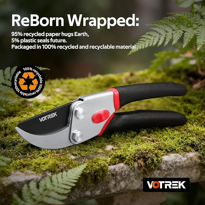 VOTREK® 8.5” Pruning Shears, Professional Garden Pruner with Jam-Proof Spring & Ever-Sharp SK5 Blade, Ergonomic Bypass Clippers for Rose, Tree Trimming, Heavy Duty Bonsai Scissor for Weak Hand
