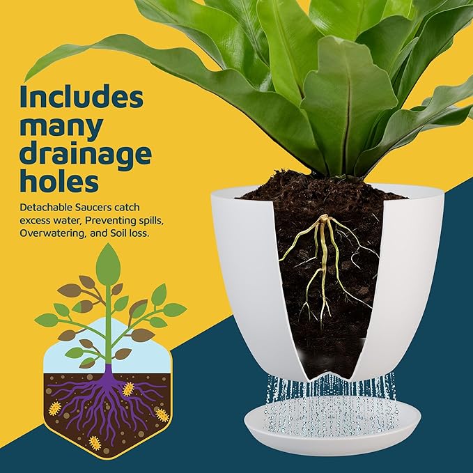 Multicolor Plant Pots with Drainage Holes & Saucers 3 Pack, Indoor & Outdoor Stackable Space-Saving Planters for Houseplants & Flowers, (7", 6.7", and 6" Inches), Durable & Weatherproof Materials