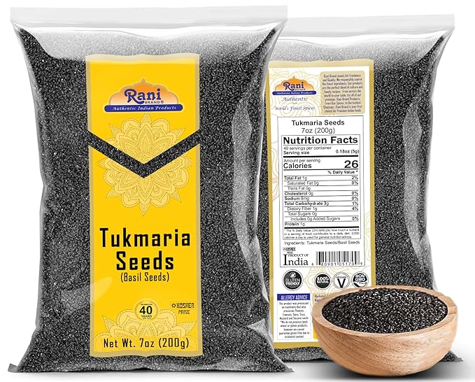 Rani Tukmaria (Holy Basil Seeds) 7oz (200g) Used for Falooda / Sabja Dessert, Spice & Ayurveda Herbal ~ All Natural | Gluten Friendly | NON-GMO | Kosher | Vegan | Indian Origin