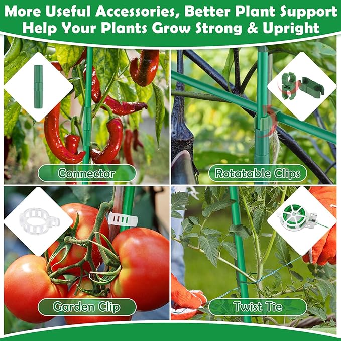 117 PCS Garden Stakes, Fiberglass Tomato Stakes, Garden Sticks with Accessories, 35 Sets DIY 4ft, 5ft, 6ft, 7ft Plant Stakes, Plant Sticks Supports for Indoor Outdoor Plants Tomato, Vegetables, Pepper