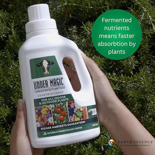 Earth Science Udder Magic Concentrated Plant Food for Indoor & Outdoor Plants— 30 oz—Nutrient Rich Fertilizer for Bigger Harvests & Blooms - Seed Starter for Vegetables, Flowers, Herbs, Succulents