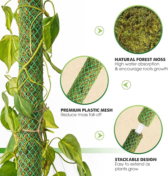 DUSPRO Green Stackable Mesh Moss Pole for Plants Climbing Vine Supporting Monstera Trellis, for Indoor Plants Extendable Plant Pole Moss Sticks, for Plants Monstera Potted Plant Stakes 1 Pack 22''
