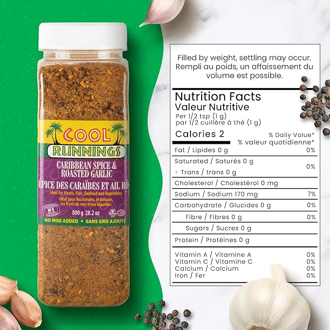 Cool Runnings Caribbean Spice & Roasted Garlic Powder 800g - Used for Grilling, Roasting, and Marinating Meats, Seafood, and Vegetables, Perfect for Rotisserie Chicken