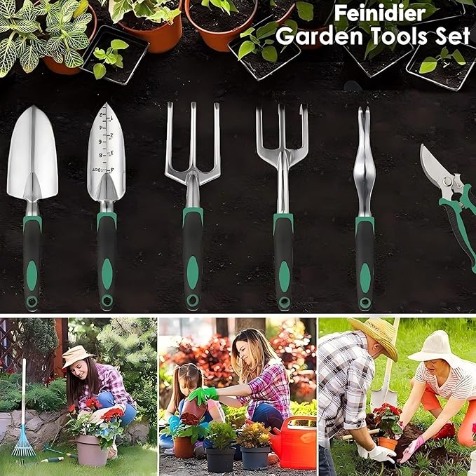 8-piece women's gardening tool set, non-slip heavy-duty hand gardening tools. Suitable for transplanting, digging, pruning, and fertilizing. Perfect for outdoor and indoor potted plants.