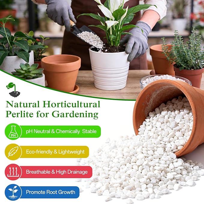 Halatool Soil Amendment 2QT Perlite for Plants Gardening Indoor Natural Potting Soil Mix Additive for Holding Moisture Aeration Drainage