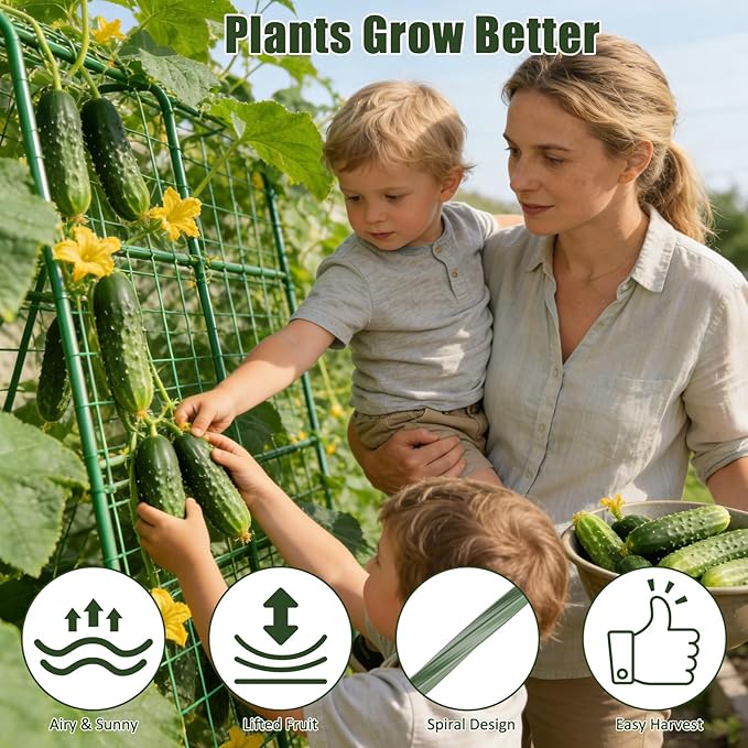 Miory Cucumber Trellis, U Shape Trellis for Raised Bed, Garden Arch Trellis for Climbing Plants Outdoor, Plant Support for Vines, Steel with PE Coated (32" Lx32 Wx63 H)