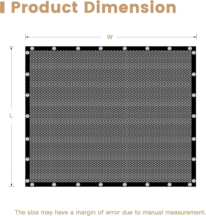 VICLLAX 90% Black Garden Shade Fabric Sun Shade Greenhouse Netting Outdoor Mesh Shade Cloth with Grommets for for Greenhouse, Lawn, and Outdoor Use, 10×10 FT