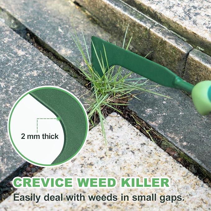 Crack Weeder, 11" L-Shaped Side-Walk Weed Puller with Ergonomic Rubber Handle, Crevice Weeding Tool for Sidewalk, Wall Gaps, Garden Lawn Yard, Patio Terrace Paving Moss