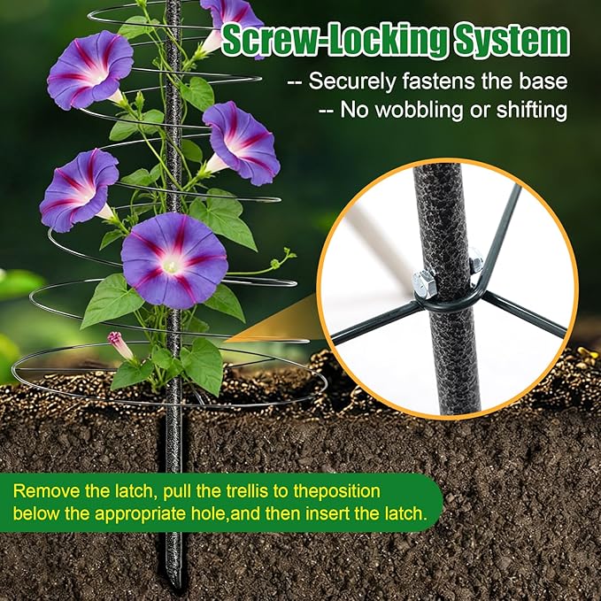 2 Pack Spiral Trellis for Climbing Plants Outdoor, 45 Inch Tall Heavy Duty Metal Garden Tower, Decorative Plant Support with Anti-Tip Stake,Rustproof for Clematis Pole Beans Cucumber Berry Vines Pots