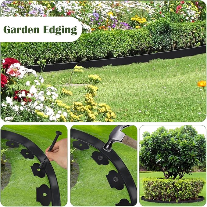 2 Pcs Garden Edging, 60ft Black Landscape Edging, 54 Spikes for Lawn 2 Inch Tall （60Ft Total）