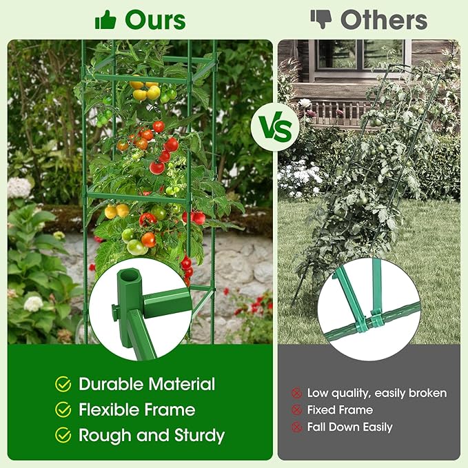 6 Pack Tomato Cages for Garden, Up to 55Inch Square Tomato Plant Cage, Upgraded Octagonal Connector, Heavy Duty Adjustable Tomato Stake Support for Garden Climbing Vegetables Flowers Fruits