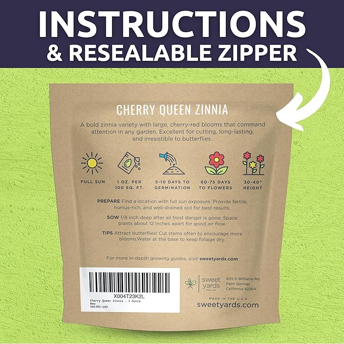Zinnia Cherry Queen – Large 1 Ounce Packet – 4,000 Flower Seeds for Planting – Zinnia elegans
