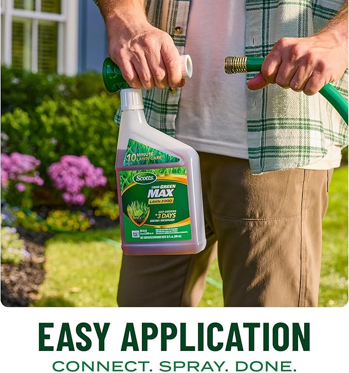 Scotts Liquid Green Max Lawn Food, Lawn Fertilizer and Iron Supplement, for Any Grass Type, 29-0-0, 32 fl. oz.