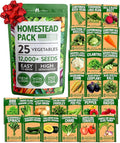 HOME GROWN 25 Variety Survival Seed Vault 12,000+ Heirloom Non-GMO Vegetable Seeds for Planting, High Germination, Family Garden Starter Kit, Tomatoes, Peppers, Carrots, Beans, Kale, Indoor Outdoor