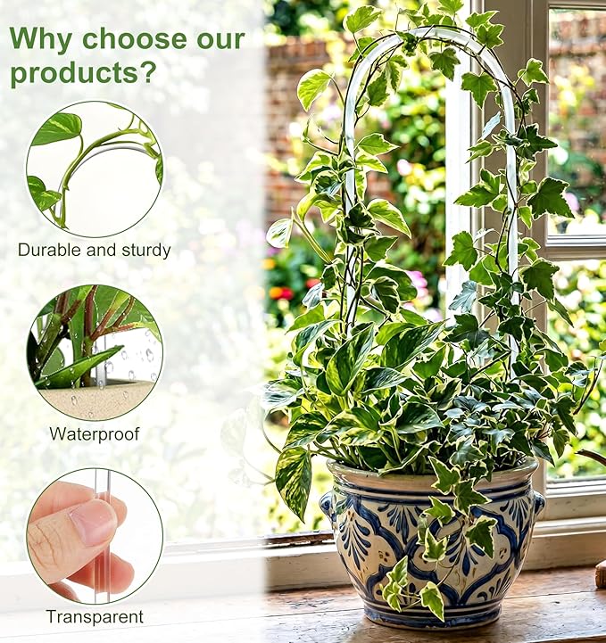 2 Pack Plant Trellis Indoor, 15 inch Small U Acrylic Plant Trellis U-Shaped Plants Vine Support Trelli for Climbing Plants Indoor