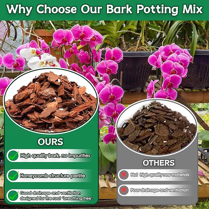 Orchid Bark Potting Mix, 4QT Premium Orchid Potting Mix, Orchid Bark for Indoor Plants with Pine Bark & Perlite, Superior Ventilation & Drainage to Boost Plants’ Growth, Orchid Soil
