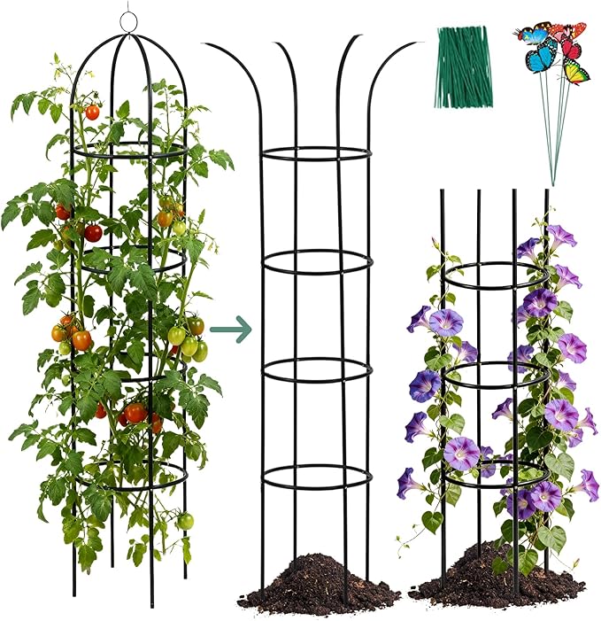 100% Metal Tower Obelisk Garden Trellis 6.6 Ft Plant Support for Climbing Plants Rose Bush Round Trellis for Pots Rustproof Metal Plant Flower Trellises for Clematis Vine Jasmine Outdoor Indoor