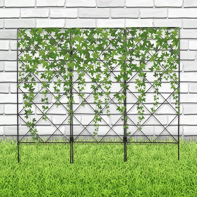DOITOOL Metal Garden Trellis for Climbing Plants, Decorative Plant Trellis Foldable Plants Support Lattice Metal Plant Frame for Climbing Vines Flower Vegetables - 23.6×20.8 inches