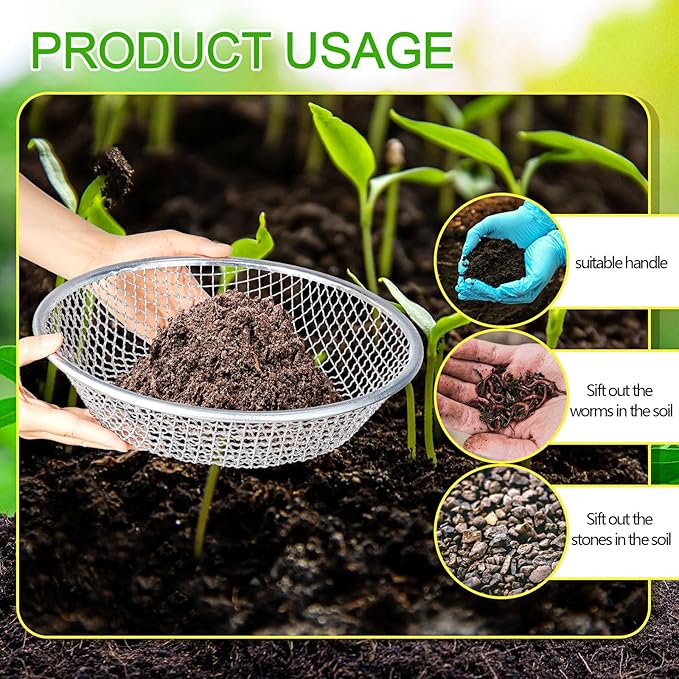 Tioncy 3 Pcs Soil Sifter Fits 5-Gallon Buckets for Gardening Sand Rock Compost Sifter Dirt Sieve Sifting Pan Gardening Sand Sawdust Gravel Rocks(1/8'' 1/4'' 3/8'' Aperture)