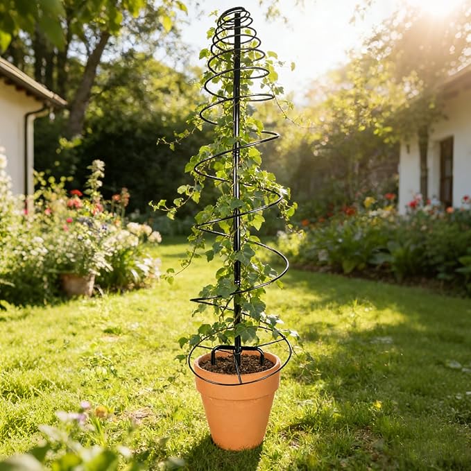 2 Pack Spiral Metal Trellis for Climbing Plants Outdoor, 41" Adjustable Plants Trellis Support Metal Garden Trellis with Center Pole and 3 Pronged, Climbing Plant Grow Cage Stand for Plants Flowers