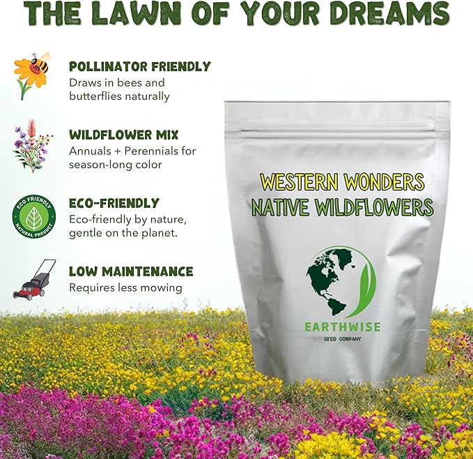 Earthwise Western Wonders Wildflower Seed Mix – 1 oz – Attracts Bees & Butterflies, Native & Easy-Grow – Covers 150 sq. ft.