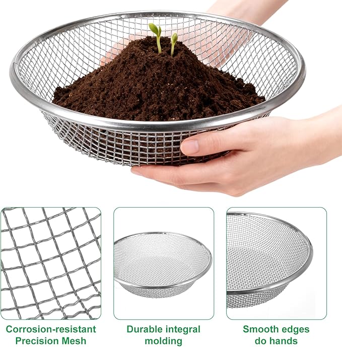 3pcs Soil Sifter for Gardening Sand Strainer Sieve Strainer Sand Sifter for The Beach sifters for Rocks Compost Soil sifters Sands strainers uitable for 5 Gallon Drums 10mm,6mm,3mm