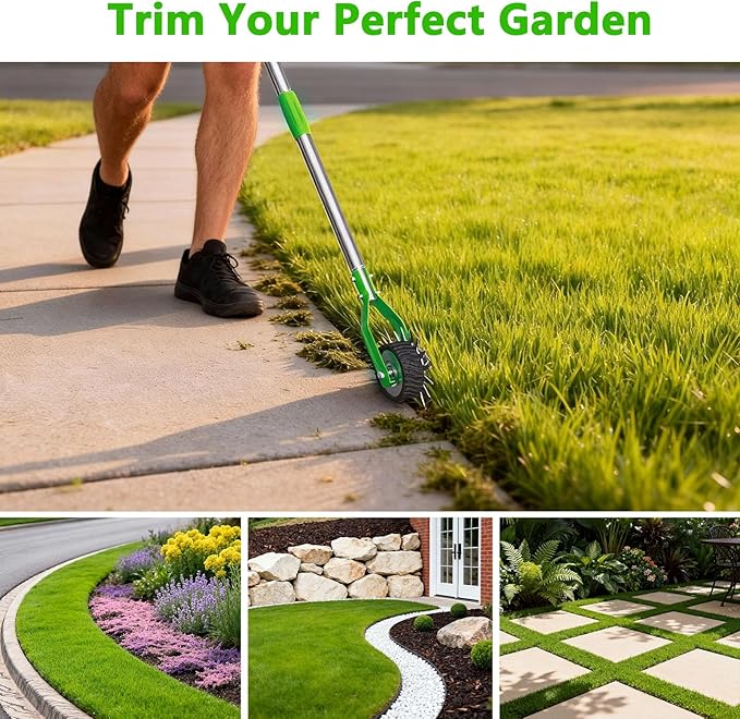 Edger Lawn Tool - 67 inch Wheel Rotary Lawn Edger with Adjustable Stainless Steel Handle, Grass Edge Trimmer for Sidewalks, Driveways & Landscaping (Green)