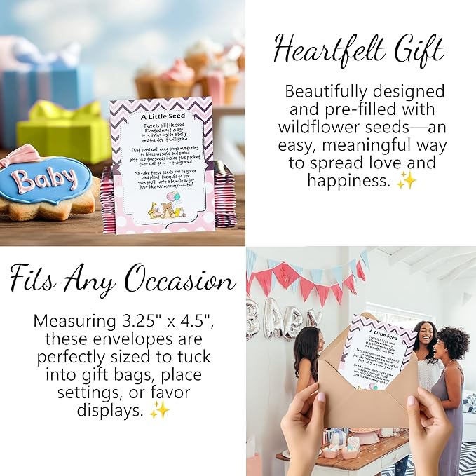 Mommy to Bee Seed Packets | Girl or Boy Baby Shower Favors for Guests | 20 Wildflower Seeds Packets | Pre-Filled | Bouquet Wildflower Mix | Non-GMO Seeds | Gender Neutral | Oh baby | Gifts (Girl Pink)