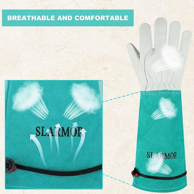 Long Gardening-Gloves Women/Men - Thorn proof Rose Pruning Heavy Duty Gauntlet, Best Garden Gifts for Gardener (Small, Green)
