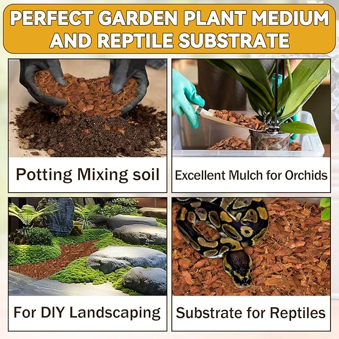 Zeedix 4 Pack Coco Husk Chips for Plants, 100% Organic Coconut Chips Mulch with Low EC & PH Balance, All Purpose for Indoor Plant Flowers Herbs Vegetables, Reptiles Terrarium Tanks Substrate(4.4LB)