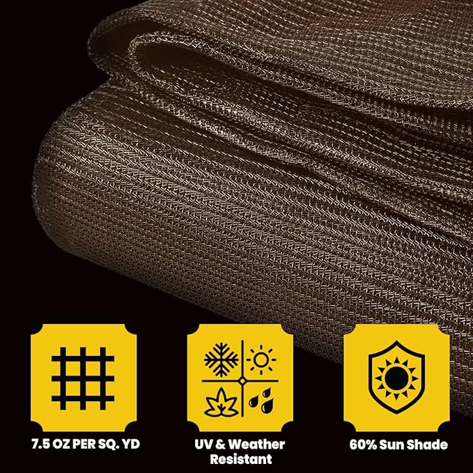Core Tarps 60% Brown Shade Cloth with Grommets - 4 X 15 FT Heavy Duty Mesh Tarp - Sun Shade Cloth for Garden Vegetables Plants Greenhouse Outdoors Backyard Fences Dump Trucks Patio Mesh Shade Tarp
