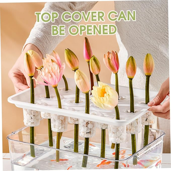 Hydroponic Planter Box, 12-Hole Transparent Aquaponics Growing System with Green Lid for Home, Balcony, or Desktop Decor.
