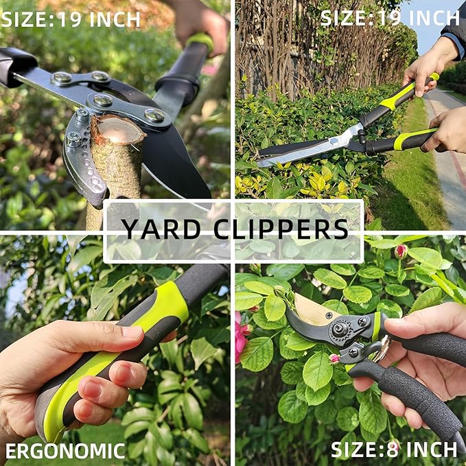 Loppers Hedge Clippers & Pruners Combo Set 3-Piece Hedge Shears, Sharp Tree Trimmer Branch Cutter for Yard, Lawn & Garden, Professional Tree Clippers Yard Clippers for Indoor & Outdoor Gardening