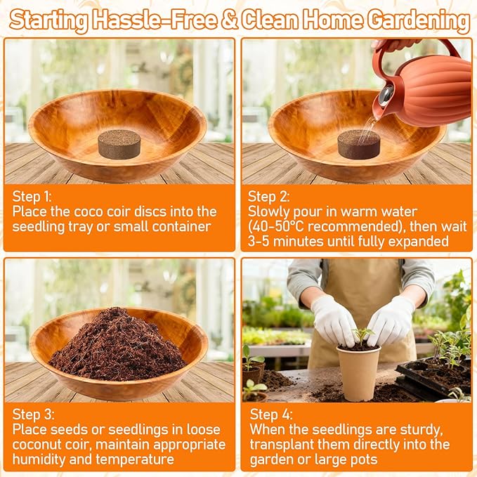 Legigo 200 PCS 40mm Coco Coir Pellets Potting Soil Mix- Compressed Coconut Coir Discs Seed Starting Soil Pellets, Coco Peat Soil Pods for Indoor & Outdoor Plants, Gardening Herbs Bonsai and Vegetables
