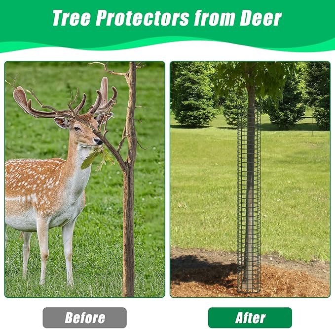 UQM 48 Inch Tree Trunk Protector, 12 Pcs Metal Tree Guards Trunk Protector with Glove & Metal Stakes & Zip Ties, Mesh Tree Bark Protector, Plant Protectors from Deer Animals Mowers Trimmers