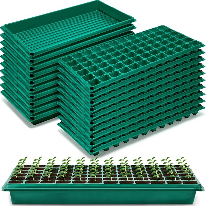 Romooa 20 Pcs Seed Starter Kit 72 Cell Seedling Starting Trays and 1020 Trays No Holes Plant Growing Nursery Pots for Gardening Germination Propagation (Green)