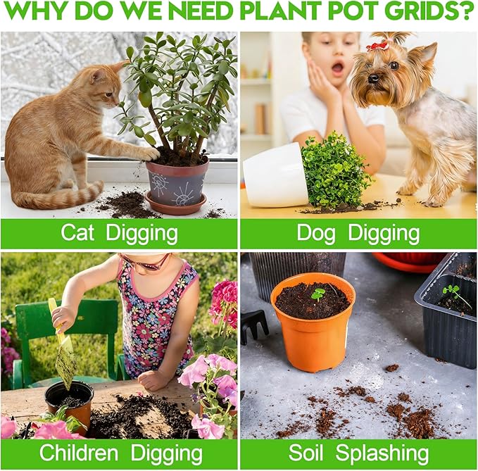 6 Pack Plant Pot Grids - 11.8 Inch Cuttable Soil Cover Protector from Cats, Animals Digging Stopper, Indoor Plant Pot Soil Guard for Outdoor Garden Balcony